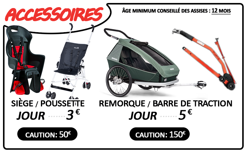 Image des tarifs de location des accessoires vélo - Siège, remorque et poussette