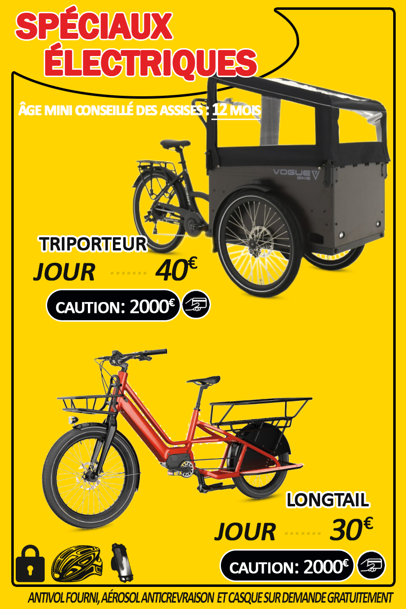Image des tarifs de location des VAE spéciaux - Triporteurs et Longtails