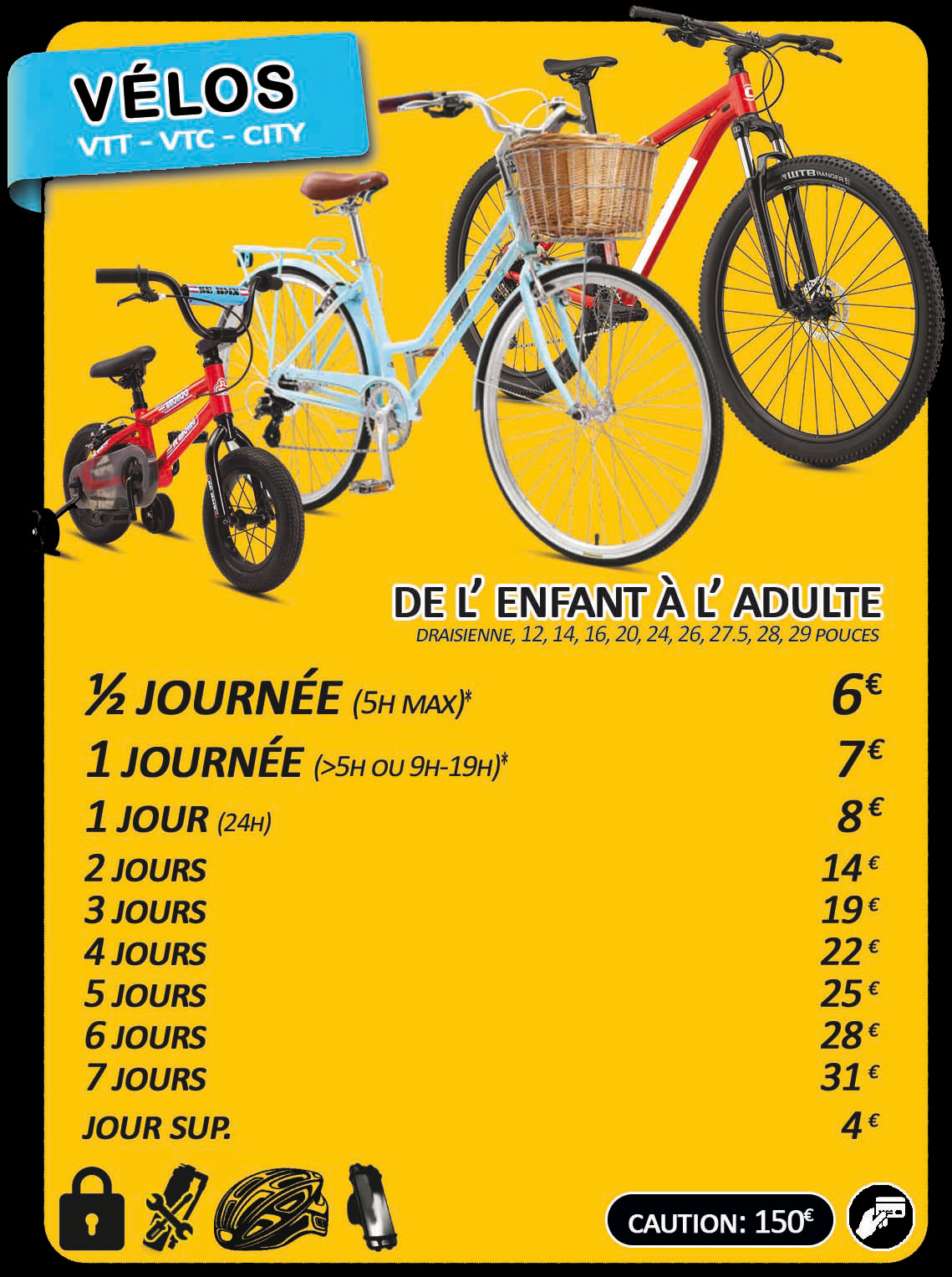 Tarifs location vélos BumpCycles La Grande Motte